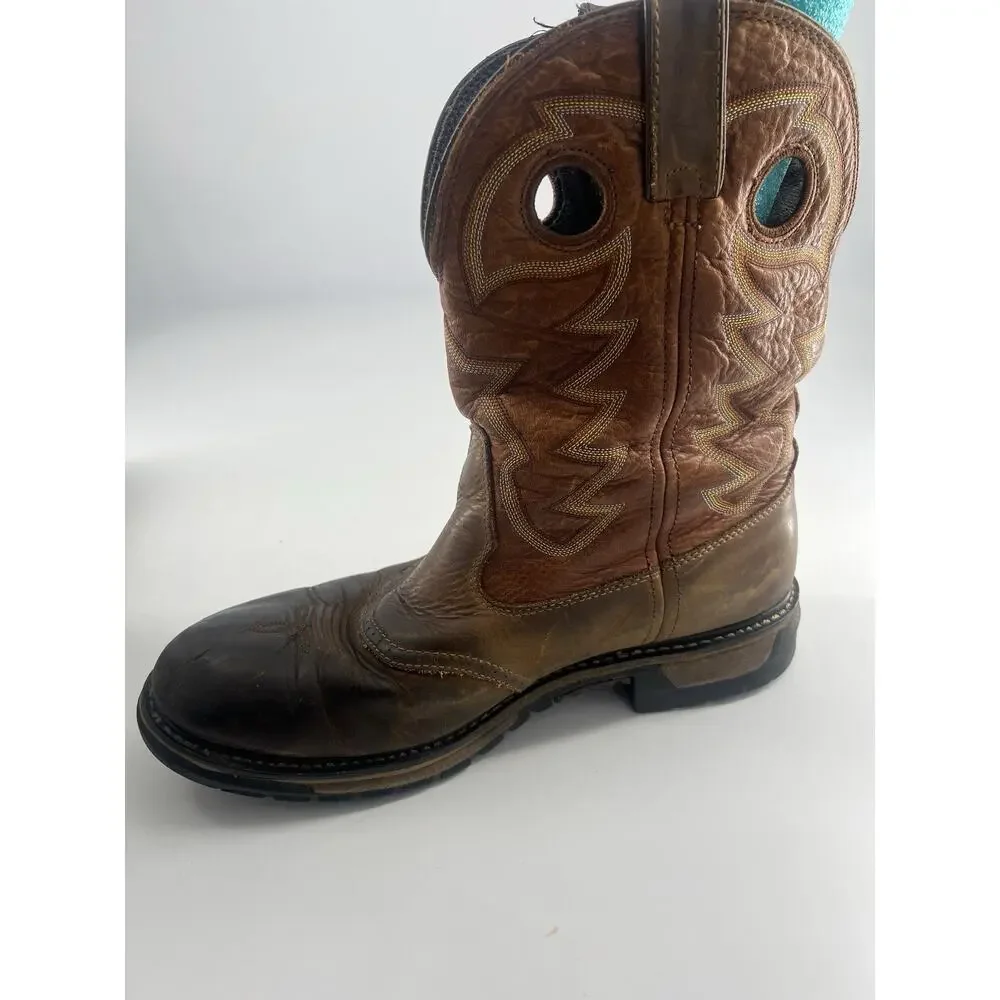 ROCKY Roper Cowboy Boots Mens Sz 12 M Brown Leather Western Rodeo Sddle Azt Ocre